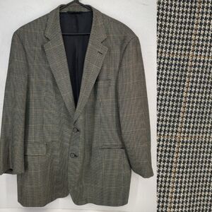 Jos A. Bank 46R | Tan Black Houndstooth Silk Wool Sport Coat Blazer Jacket